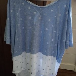 Woman Within Top Size 1X PLUS White and Light Blue with Silver Stars